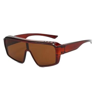 Imagem de Óculos de sol retrô grandes e à prova de vento para mulheres, óculos de sol fashion de uma peça, masculino, esportivo ao ar livre, punk, degradê (chá marrom)
