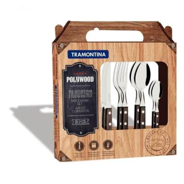 Imagem de Faqueiro Tramontina Aço Inox Polywood Castanho 24 Peças