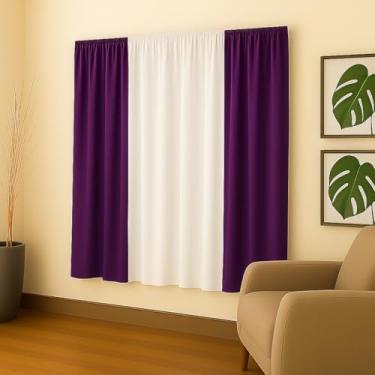 Imagem de Cortina Decorativa em Malha Gel, 2,00x1,70m, Poliéster, para Sala, Quarto e Escritório (ROXO/BRANCO)