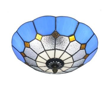 Imagem de Xinyeal Luz de teto de vitral vintage estilo Tiffany de 30,5 cm, montagem embutida, lustre pendente (30,5 cm azul)