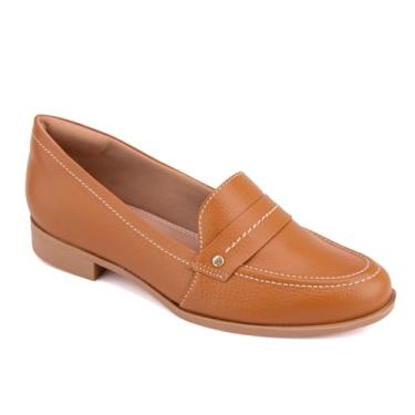 Imagem de Sapato Feminino Mocassim Dia A Dia Couro Macio Calce Fácil (Caramelo, BR, Adulto, Numérico, 39)