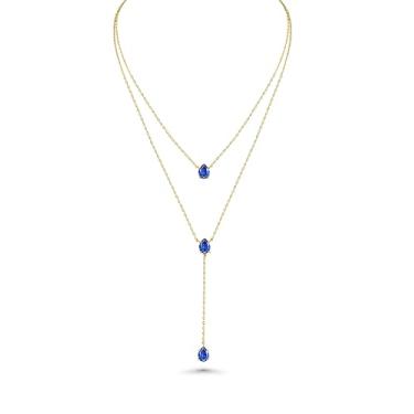 Imagem de Colar longo banhado a ouro 18K azul verde vermelho com pingente em camadas para mulheres (esmeralda, rubi, espuma do mar, céu, safira), colar delicado com pedra do mês de nascimento para presente.