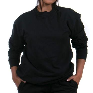Imagem de Moletom feminino sem capuz fechado liso preto - Confex, Preto, G, Femi