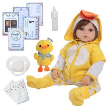 Imagem de Bebê Reborn Boneca Menina Cabelo Fio a Fio Roupa Pato - Cegonha Reborn