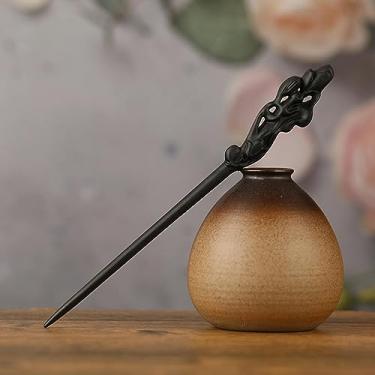 Imagem de Palitos de cabelo ébano acessórios de cabelo vintage flor de madeira grampo de cabelo para mulheres antigo clipe de cabelo fantasia chinesa