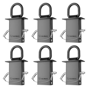 Imagem de SALUINOKI Anel D de bolso de estaca para serviço pesado de reboque, D-Ring Stake Pocket Tie Downs preto galvanizado com cordão antiperda e luvas quebrando carga 7,3 kg (conjunto de 6)
