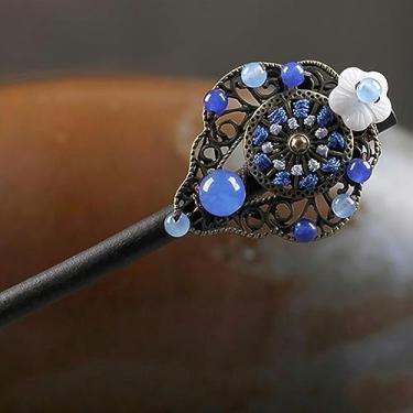 Imagem de Grampo de cabelo vintage de flor de madeira para mulheres antigo grampo de cabelo fantasia acessórios de cabelo chineses grampos de cabelo