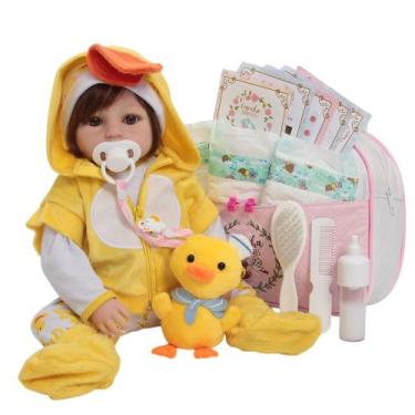 Imagem de Bebê Reborn Realista Menina Cabelo Fio a Fio Patinho + Bolsa - Cegonha