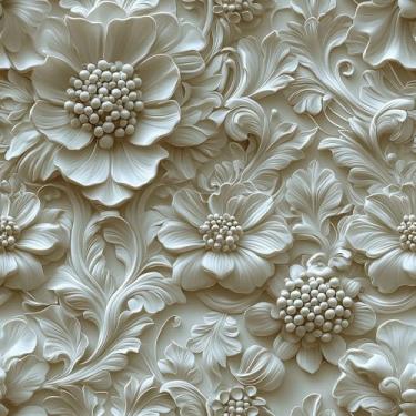 Imagem de Stickyart Papel de parede floral 3D branco creme 44,5 x 701 cm para parede papel de contato de flores neutras em relevo de luxo autoadesivo elegante falso 3D barroco papel de parede para quarto e sala