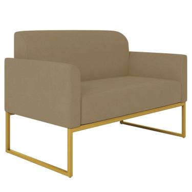 Imagem de Poltrona Namoradeira 2 Lugares Base Industrial Dourada Maressa S12 Suede Marrom Rato - Ibiza