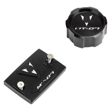 Imagem de Tampa do reservatório de fluido de freio dianteiro traseiro tampa de enchimento de óleo tampa de válvula de pneu compatível com MT07 MT-07 MT 07 FZ07 2015-2020 2021 2022 2023 (preto dianteiro e