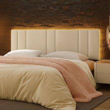Imagem de Cabeceira Painel Cama Box King Size Siri 200cm com LED Bouclé Bege - Abmaza