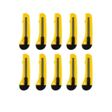 Imagem de Kit 10 Estilete Largo 18MM Com 2 Lâminas 6MC Profissional Retrátil Amarelo Preto Design Ergonômico