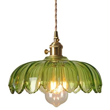 Imagem de Luminária pendente industrial vintage, luminária pendente de vidro verde, cristal, abajur de vidro em formato de flor, E27, lâmpada suspensa retrô para decoração de interiores, quarto, sala