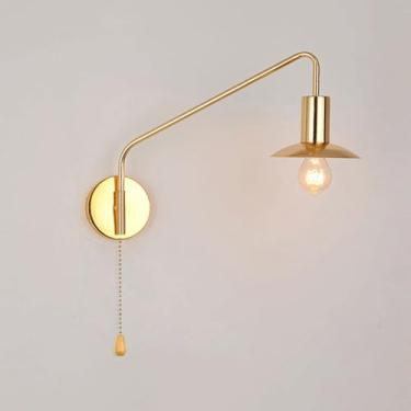 Imagem de Luminária de parede com braço oscilante retrô, luz de leitura giratória de 180° com interruptor de corrente, luminária de cabeceira flexível E27, arandela de metal ajustável com fiação para