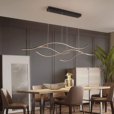 Imagem de Luminária pendente LED Wave Design, estilo moderno, lustre de metal criativo, altura ajustável, luminária suspensa para ilha de cozinha, mesa de jantar, preto + escurecimento contínuo - 120