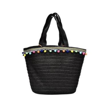 Imagem de Bolsa em Palha com Pompons Tote Bag Pagani PG6926 Preto-Unissex