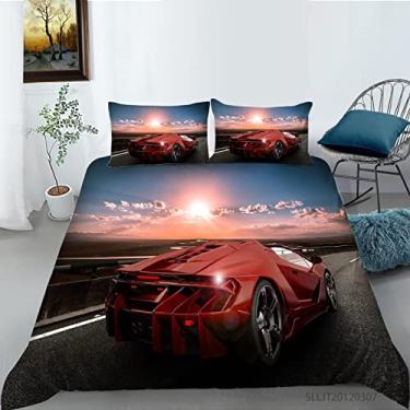 Imagem de Conjunto de capa de edredom King Red Cool Car 199 x 199 cm, conjunto de cama com fronhas, quente, aconchegante, térmico, macio, 100% poliéster - duplo - 1 capa de edredom + 2 fronhas (159 x 20 x 87