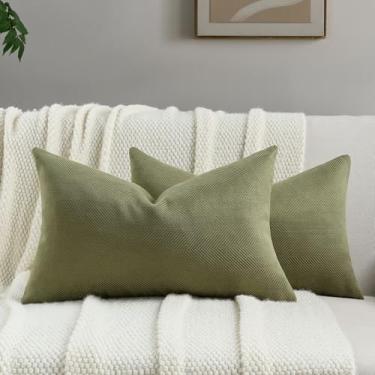 Imagem de FUTEI Capas de almofada de chenille verde musgo 30 x 50 cm conjunto de 2, fronhas lombares macias e largas texturizadas, decoração de casa de fazenda para sofá, sala de estar