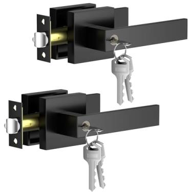 Imagem de Maçaneta de porta, maçaneta de porta (com chave de entrada igual (fechaduras com as mesmas chaves), preto fosco, pacote com 2)