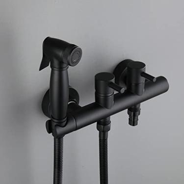 Imagem de MINJING Kit de pulverizador de bidê para vaso sanitário preto quente e frio pulverizador portátil acessório de vaso sanitário multifuncional conjunto de misturador de spray de chuveiro, mangueira de