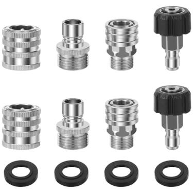 Imagem de Kit de conexão rápida de lavadora de pressão de aço inoxidável M22 giratório para máquina de jateamento de conexão rápida de 9,5 mm Conjunto de adaptadores de lavadora de pressão duradoura (prata-8