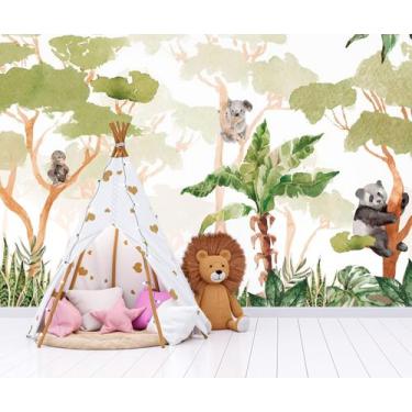 Imagem de Papel de Parede Adesivo estampa safari panda animais aquarela azul - A