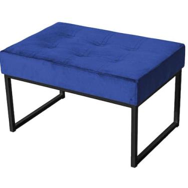 Imagem de Puff Decorativo Karina Base Preta Veludo Azul Marinho - Montanaris Dec