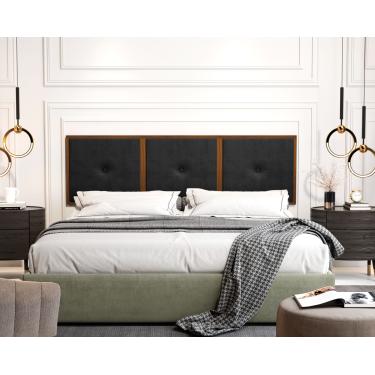 Imagem de Painel Cabeceira Box King 1,95 Detalhe Madeira Suede Preto - Comprar Moveis em Casa