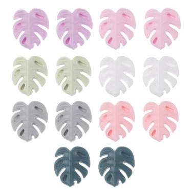 Imagem de 14 peças de contas de silicone de folha Monstera, contas focais de silicone de folha roxa para fazer chaveiros, contas soltas de plantas fofas em massa para canetas, artesanato, colar, pulseira