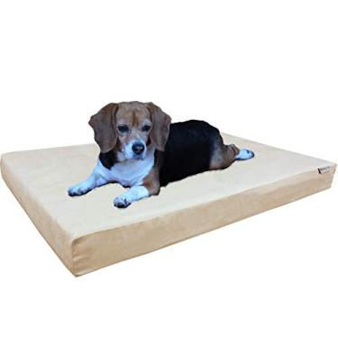 Imagem de Cama para cachorro Dogbed4less ortopédica pequena média legal de espuma de memória para animais de estimação, forro à prova d'água com capa de microcamurça cáqui e capa externa extra 88,9 x 50,8 x 10,1 cm