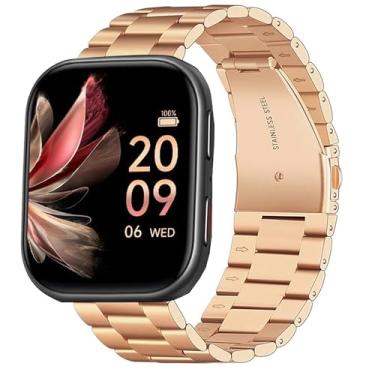 Imagem de Lamshaw Pulseiras de substituição de aço inoxidável FITVII Fitness Tracker, 18 mm, 20 mm, 22 mm, compatíveis com relógio inteligente FITVII HM57, HM78, HM68, HM21, H56, H86, 18mm size band, Aço