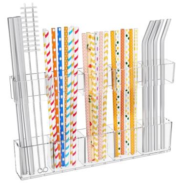 Imagem de Suporte de canudo de acrílico grande de 24 cm para porta de armário - organizador de canudo reutilizável com fita adesiva ultra adesiva, recipiente de acessórios de cozinha de plástico para porta