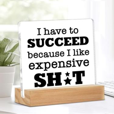 Imagem de Placa de escritório engraçada I Have to Succeed Because I Like Expensive Sign Cubicle Decor Rustic Office Decor for Desk Shelf Table