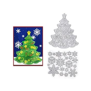 Imagem de Árvores de Natal com flocos de neve para fazer cartões, conjuntos de matrizes de corte de neve, árvore de Natal, estêncil, molde de gravação em relevo para álbum de recortes, faça você mesmo, álbuns