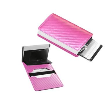 Imagem de Carteira masculina pop up, fina, com bloqueio de RFID, porta-cartões de crédito, inteligente, minimalista, serve para 6 cartões, bolso frontal, bolso traseiro, porta-cartões inteligente, rosa, Casual