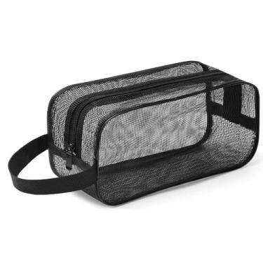 Imagem de Estojo organizador de cosméticos, portátil, bolsos de praia, leve, de malha de grande capacidade, bolsa de banho para academia (P, preto)