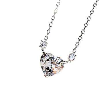 Imagem de Colar de coração para mulheres, banhado a prata, colar de corrente de zircônia cúbica, ajustável, moderno, delicado, simples, minimalista, joia presente para formatura, casamento, noivas, one size