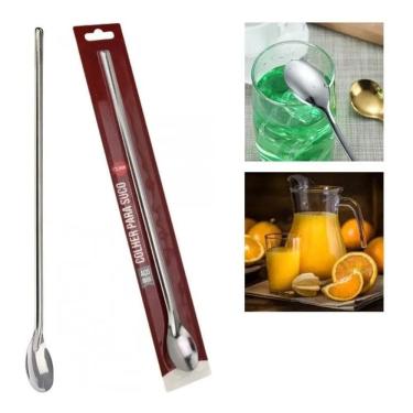 Imagem de 2X Colher Comprida Inox Bailarina Mexer Suco Bebida Jarra Lo