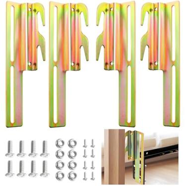Imagem de Acshio Conjunto de 4 suportes de conversão de moldura de cama, suporte adaptador de cabeceira de parafuso para gancho na cabeceira, adaptador de placa de gancho de trilho de cama ajustável kit de