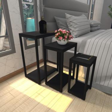 Imagem de Mesa De Cabeceira Industrial Preta Mdf Canto Quarto Mesas De Cabeceira Mesinha Cabeçeira Cabiceira