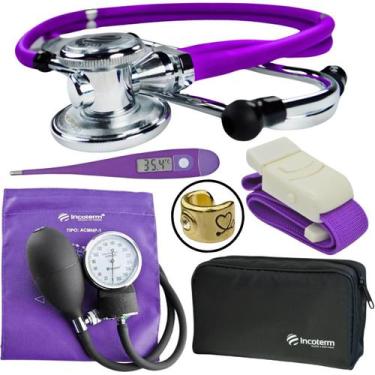 Imagem de Kit Aparelho Pressao Esfigmomanometro Estetoscopio Rappaport Termometr