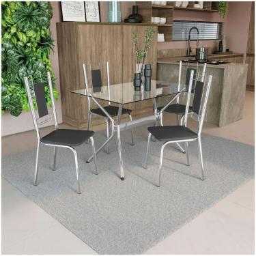 Imagem de Conjunto Mesa Loire Tampo De Vidro Incolor Com 4 Cadeiras Cromada/preto
