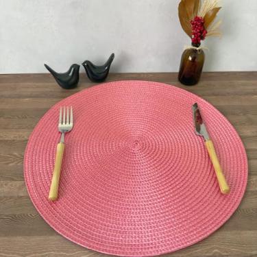 Imagem de Lugar Jogo Americano Redondo Mesa Posta Cozinha Jantar Decorativo Sousplat Tramado Flexível (4, Rosa A)