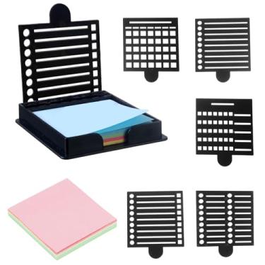 Imagem de Suporte para notas adesivas com 5 estêncil de notas adesivas diferentes e 1 pacote com 1 pos-t it, dispensador de notas adesivas compatível com post-it, 3 x 3, para casa e escritório (preto)