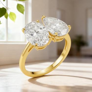 Imagem de 1 anel oval banhado a prata branca em forma de pera para mulheres uso diário namoro melhor presente de aniversário joias finas presentes, Gold-7, Prata, Zircônia cúbica