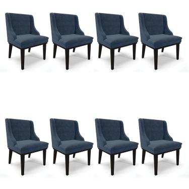 Imagem de Kit 08 Cadeiras De Jantar Suede Azul Marinho Base Madeira