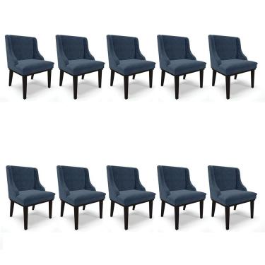 Imagem de Kit 10 Cadeiras De Jantar Suede Azul Marinho Base Madeira