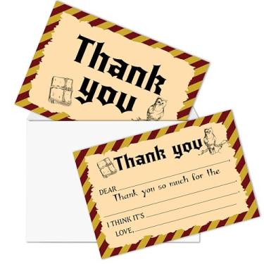 Imagem de Magic School Kids Thank You Cards, Magical Wizard Thank You Card For Halloween, cartões de aniversário infantis preenchem o branco, 20 cartões fofos com envelopes para meninos e meninas, 004