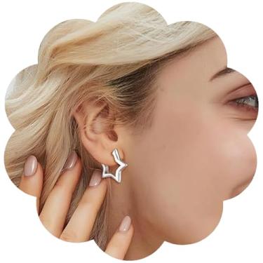 Imagem de 2 pares de brincos de estrela pequena para mulheres banhado a ouro 18 K e prata platina lindos brincos joias presentes para ela, universal size, Aço inoxidável, Sem pedra preciosa